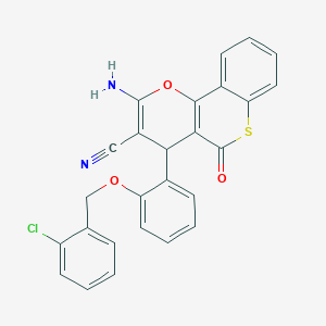 molecular formula C26H17ClN2O3S B461464 2-amino-4-{2-[(2-chlorobenzyl)oxy]phenyl}-5-oxo-4H,5H-thiochromeno[4,3-b]pyran-3-carbonitrile 