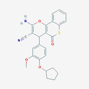 molecular formula C25H22N2O4S B461474 2-amino-4-[4-(cyclopentyloxy)-3-methoxyphenyl]-5-oxo-4H,5H-thiochromeno[4,3-b]pyran-3-carbonitrile 