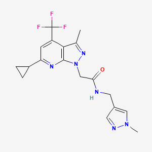 2-[6-cyclopropyl-3-methyl-4-(trifluoromethyl)-1H-pyrazolo[3,4-b]pyridin-1-yl]-N-[(1-methyl-1H-pyrazol-4-yl)methyl]acetamide