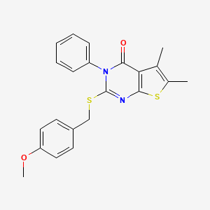 molecular formula C22H20N2O2S2 B4614889 2-[(4-methoxybenzyl)thio]-5,6-dimethyl-3-phenylthieno[2,3-d]pyrimidin-4(3H)-one 