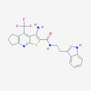 molecular formula C22H19F3N4OS B461489 3-amino-N-[2-(1H-indol-3-yl)ethyl]-4-(trifluoromethyl)-6,7-dihydro-5H-cyclopenta[b]thieno[3,2-e]pyridine-2-carboxamide 