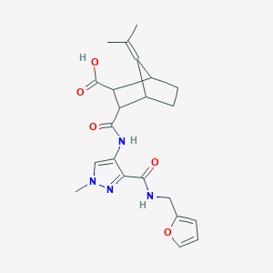 molecular formula C22H26N4O5 B4614908 3-{[(3-{[(2-furylmethyl)amino]carbonyl}-1-methyl-1H-pyrazol-4-yl)amino]carbonyl}-7-(1-methylethylidene)bicyclo[2.2.1]heptane-2-carboxylic acid 