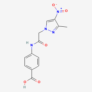 molecular formula C13H12N4O5 B4615016 4-{[(3-methyl-4-nitro-1H-pyrazol-1-yl)acetyl]amino}benzoic acid 