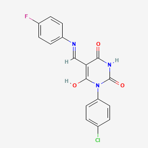 molecular formula C17H11ClFN3O3 B4615094 1-(4-chlorophenyl)-5-{[(4-fluorophenyl)amino]methylene}-2,4,6(1H,3H,5H)-pyrimidinetrione 