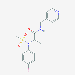 molecular formula C16H18FN3O3S B4615122 N~2~-(4-fluorophenyl)-N~2~-(methylsulfonyl)-N-(pyridin-4-ylmethyl)alaninamide 