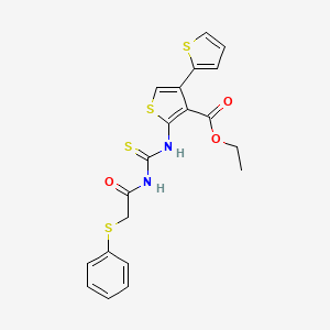 molecular formula C20H18N2O3S4 B4615163 Ethyl 2-[(2-phenylsulfanylacetyl)carbamothioylamino]-4-thiophen-2-ylthiophene-3-carboxylate 