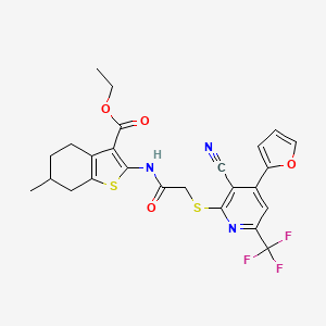 molecular formula C25H22F3N3O4S2 B4615242 2-[({[3-氰基-4-(2-呋喃基)-6-(三氟甲基)-2-吡啶基]硫代}乙酰基)氨基]-6-甲基-4,5,6,7-四氢-1-苯并噻吩-3-羧酸乙酯 