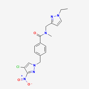 molecular formula C18H19ClN6O3 B4615265 4-[(4-chloro-3-nitro-1H-pyrazol-1-yl)methyl]-N-[(1-ethyl-1H-pyrazol-3-yl)methyl]-N-methylbenzamide 