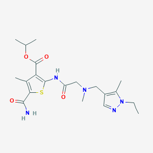 molecular formula C20H29N5O4S B4615564 isopropyl 5-(aminocarbonyl)-2-({N-[(1-ethyl-5-methyl-1H-pyrazol-4-yl)methyl]-N-methylglycyl}amino)-4-methyl-3-thiophenecarboxylate 