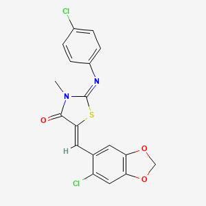 molecular formula C18H12Cl2N2O3S B4615606 5-[(6-chloro-1,3-benzodioxol-5-yl)methylene]-2-[(4-chlorophenyl)imino]-3-methyl-1,3-thiazolidin-4-one 