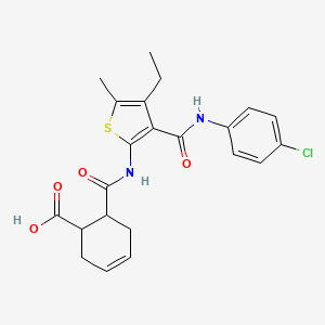 molecular formula C22H23ClN2O4S B4615612 6-{[(3-{[(4-chlorophenyl)amino]carbonyl}-4-ethyl-5-methyl-2-thienyl)amino]carbonyl}-3-cyclohexene-1-carboxylic acid 