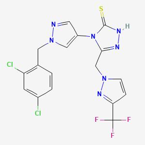 molecular formula C17H12Cl2F3N7S B4615743 4-[1-(2,4-dichlorobenzyl)-1H-pyrazol-4-yl]-5-{[3-(trifluoromethyl)-1H-pyrazol-1-yl]methyl}-4H-1,2,4-triazole-3-thiol 