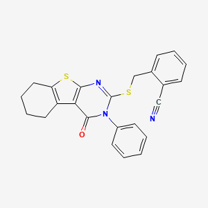 molecular formula C24H19N3OS2 B4615756 2-{[(4-oxo-3-phenyl-3,4,5,6,7,8-hexahydro[1]benzothieno[2,3-d]pyrimidin-2-yl)thio]methyl}benzonitrile 