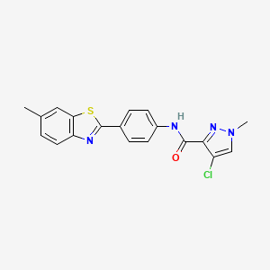 molecular formula C19H15ClN4OS B4615762 4-chloro-1-methyl-N-[4-(6-methyl-1,3-benzothiazol-2-yl)phenyl]-1H-pyrazole-3-carboxamide 