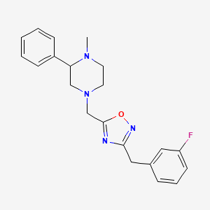 molecular formula C21H23FN4O B4615788 4-{[3-(3-fluorobenzyl)-1,2,4-oxadiazol-5-yl]methyl}-1-methyl-2-phenylpiperazine 