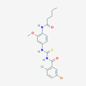 molecular formula C20H21BrClN3O3S B4615919 5-溴-2-氯-N-({[3-甲氧基-4-(戊酰氨基)苯基]氨基}碳硫酰)苯甲酰胺 