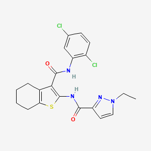 molecular formula C21H20Cl2N4O2S B4615976 N-(3-{[(2,5-dichlorophenyl)amino]carbonyl}-4,5,6,7-tetrahydro-1-benzothien-2-yl)-1-ethyl-1H-pyrazole-3-carboxamide 