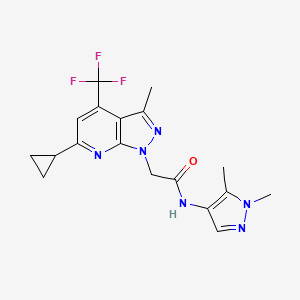 molecular formula C18H19F3N6O B4616044 2-[6-cyclopropyl-3-methyl-4-(trifluoromethyl)-1H-pyrazolo[3,4-b]pyridin-1-yl]-N-(1,5-dimethyl-1H-pyrazol-4-yl)acetamide 