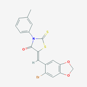 molecular formula C18H12BrNO3S2 B461614 5-[(6-Bromo-1,3-benzodioxol-5-yl)methylene]-3-(3-methylphenyl)-2-thioxo-1,3-thiazolidin-4-one 
