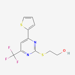 molecular formula C11H9F3N2OS2 B4616144 2-{[4-(2-thienyl)-6-(trifluoromethyl)-2-pyrimidinyl]thio}ethanol 