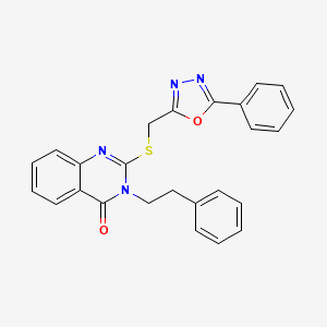 molecular formula C25H20N4O2S B4616168 3-(2-phenylethyl)-2-{[(5-phenyl-1,3,4-oxadiazol-2-yl)methyl]thio}-4(3H)-quinazolinone 