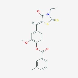molecular formula C21H19NO4S2 B461626 4-[(3-Ethyl-4-oxo-2-thioxo-1,3-thiazolidin-5-ylidene)methyl]-2-methoxyphenyl 3-methylbenzoate 