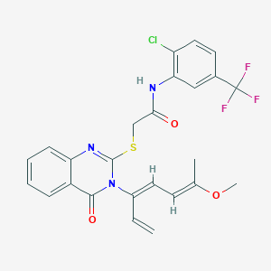 molecular formula C25H21ClF3N3O3S B4616268 N-[2-氯-5-(三氟甲基)苯基]-2-{[3-(4-甲氧基-1-乙烯基-1,3-戊二烯-1-基)-4-氧代-3,4-二氢-2-喹唑啉基]硫代}乙酰胺 