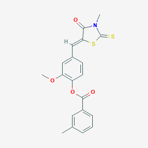 molecular formula C20H17NO4S2 B461627 2-Methoxy-4-[(3-methyl-4-oxo-2-thioxo-1,3-thiazolidin-5-ylidene)methyl]phenyl 3-methylbenzoate 