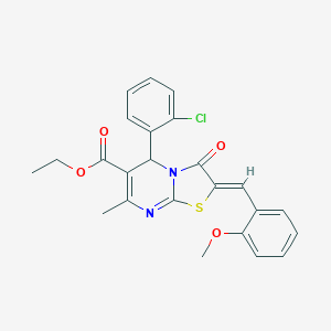 molecular formula C24H21ClN2O4S B461635 ethyl 5-(2-chlorophenyl)-2-(2-methoxybenzylidene)-7-methyl-3-oxo-2,3-dihydro-5H-[1,3]thiazolo[3,2-a]pyrimidine-6-carboxylate 