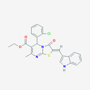 molecular formula C25H20ClN3O3S B461638 ethyl (2Z)-5-(2-chlorophenyl)-2-(1H-indol-3-ylmethylidene)-7-methyl-3-oxo-2,3-dihydro-5H-[1,3]thiazolo[3,2-a]pyrimidine-6-carboxylate 