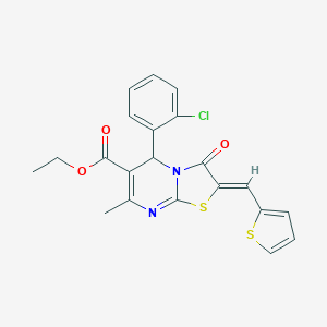 molecular formula C21H17ClN2O3S2 B461639 ethyl 5-(2-chlorophenyl)-7-methyl-3-oxo-2-(2-thienylmethylene)-2,3-dihydro-5H-[1,3]thiazolo[3,2-a]pyrimidine-6-carboxylate 