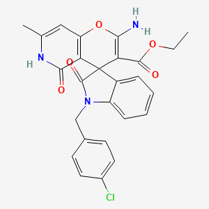 ethyl 2'-amino-1-(4-chlorobenzyl)-7'-methyl-2,5'-dioxo-1,2,5',6'-tetrahydrospiro[indole-3,4'-pyrano[3,2-c]pyridine]-3'-carboxylate