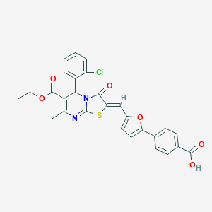 molecular formula C28H21ClN2O6S B461641 4-[5-[(Z)-[5-(2-chlorophenyl)-6-ethoxycarbonyl-7-methyl-3-oxo-5H-[1,3]thiazolo[3,2-a]pyrimidin-2-ylidene]methyl]furan-2-yl]benzoic acid 