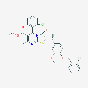 molecular formula C31H26Cl2N2O5S B461644 ethyl 2-{4-[(2-chlorobenzyl)oxy]-3-methoxybenzylidene}-5-(2-chlorophenyl)-7-methyl-3-oxo-2,3-dihydro-5H-[1,3]thiazolo[3,2-a]pyrimidine-6-carboxylate 