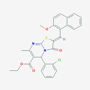 molecular formula C28H23ClN2O4S B461645 ethyl 5-(2-chlorophenyl)-2-[(2-methoxy-1-naphthyl)methylene]-7-methyl-3-oxo-2,3-dihydro-5H-[1,3]thiazolo[3,2-a]pyrimidine-6-carboxylate 