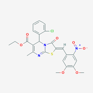 molecular formula C25H22ClN3O7S B461647 ethyl 5-(2-chlorophenyl)-2-{2-nitro-4,5-dimethoxybenzylidene}-7-methyl-3-oxo-2,3-dihydro-5H-[1,3]thiazolo[3,2-a]pyrimidine-6-carboxylate 