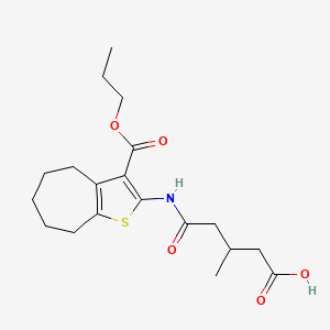 molecular formula C19H27NO5S B4616476 3-methyl-5-oxo-5-{[3-(propoxycarbonyl)-5,6,7,8-tetrahydro-4H-cyclohepta[b]thien-2-yl]amino}pentanoic acid 