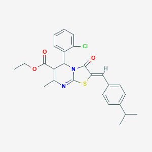 molecular formula C26H25ClN2O3S B461649 ethyl 5-(2-chlorophenyl)-2-(4-isopropylbenzylidene)-7-methyl-3-oxo-2,3-dihydro-5H-[1,3]thiazolo[3,2-a]pyrimidine-6-carboxylate 