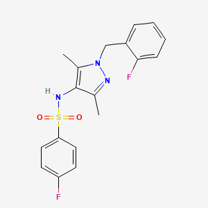 molecular formula C18H17F2N3O2S B4616502 4-氟-N-[1-(2-氟苄基)-3,5-二甲基-1H-吡唑-4-基]苯磺酰胺 