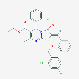 molecular formula C30H23Cl3N2O4S B461651 ethyl 5-(2-chlorophenyl)-2-{2-[(2,4-dichlorobenzyl)oxy]benzylidene}-7-methyl-3-oxo-2,3-dihydro-5H-[1,3]thiazolo[3,2-a]pyrimidine-6-carboxylate 