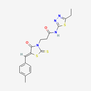 molecular formula C18H18N4O2S3 B4616519 N-(5-乙基-1,3,4-噻二唑-2-基)-3-[5-(4-甲基苄叉)-4-氧代-2-硫代-1,3-噻唑烷-3-基]丙酰胺 