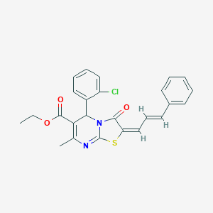 molecular formula C25H21ClN2O3S B461652 ethyl (2E)-5-(2-chlorophenyl)-7-methyl-3-oxo-2-[(E)-3-phenylprop-2-enylidene]-5H-[1,3]thiazolo[3,2-a]pyrimidine-6-carboxylate CAS No. 324543-08-0
