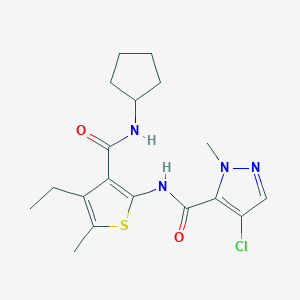 molecular formula C18H23ClN4O2S B4616534 4-chloro-N-{3-[(cyclopentylamino)carbonyl]-4-ethyl-5-methyl-2-thienyl}-1-methyl-1H-pyrazole-5-carboxamide 