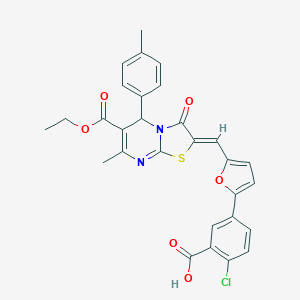 molecular formula C29H23ClN2O6S B461654 2-chloro-5-(5-{(Z)-[6-(ethoxycarbonyl)-7-methyl-5-(4-methylphenyl)-3-oxo-5H-[1,3]thiazolo[3,2-a]pyrimidin-2(3H)-ylidene]methyl}furan-2-yl)benzoic acid 