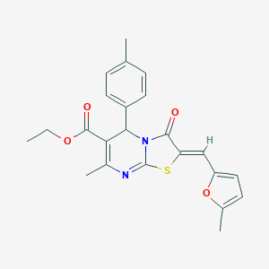 molecular formula C23H22N2O4S B461655 ethyl 7-methyl-2-[(5-methyl-2-furyl)methylene]-5-(4-methylphenyl)-3-oxo-2,3-dihydro-5H-[1,3]thiazolo[3,2-a]pyrimidine-6-carboxylate 