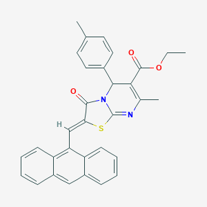 molecular formula C32H26N2O3S B461656 ethyl 2-(9-anthrylmethylene)-7-methyl-5-(4-methylphenyl)-3-oxo-2,3-dihydro-5H-[1,3]thiazolo[3,2-a]pyrimidine-6-carboxylate 