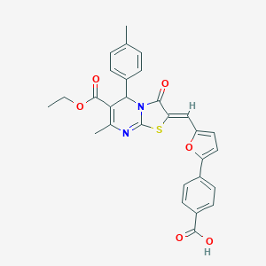 molecular formula C29H24N2O6S B461657 4-{5-[(6-(ethoxycarbonyl)-7-methyl-5-(4-methylphenyl)-3-oxo-5H-[1,3]thiazolo[3,2-a]pyrimidin-2(3H)-ylidene)methyl]-2-furyl}benzoic acid 