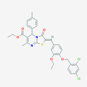 molecular formula C33H30Cl2N2O5S B461658 ethyl 2-{4-[(2,4-dichlorobenzyl)oxy]-3-ethoxybenzylidene}-7-methyl-5-(4-methylphenyl)-3-oxo-2,3-dihydro-5H-[1,3]thiazolo[3,2-a]pyrimidine-6-carboxylate 