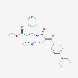 molecular formula C28H31N3O3S B461659 ethyl 2-[4-(diethylamino)benzylidene]-7-methyl-5-(4-methylphenyl)-3-oxo-2,3-dihydro-5H-[1,3]thiazolo[3,2-a]pyrimidine-6-carboxylate 