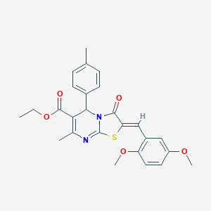 molecular formula C26H26N2O5S B461660 ethyl (2Z)-2-[(2,5-dimethoxyphenyl)methylidene]-7-methyl-5-(4-methylphenyl)-3-oxo-5H-[1,3]thiazolo[3,2-a]pyrimidine-6-carboxylate CAS No. 5682-60-0